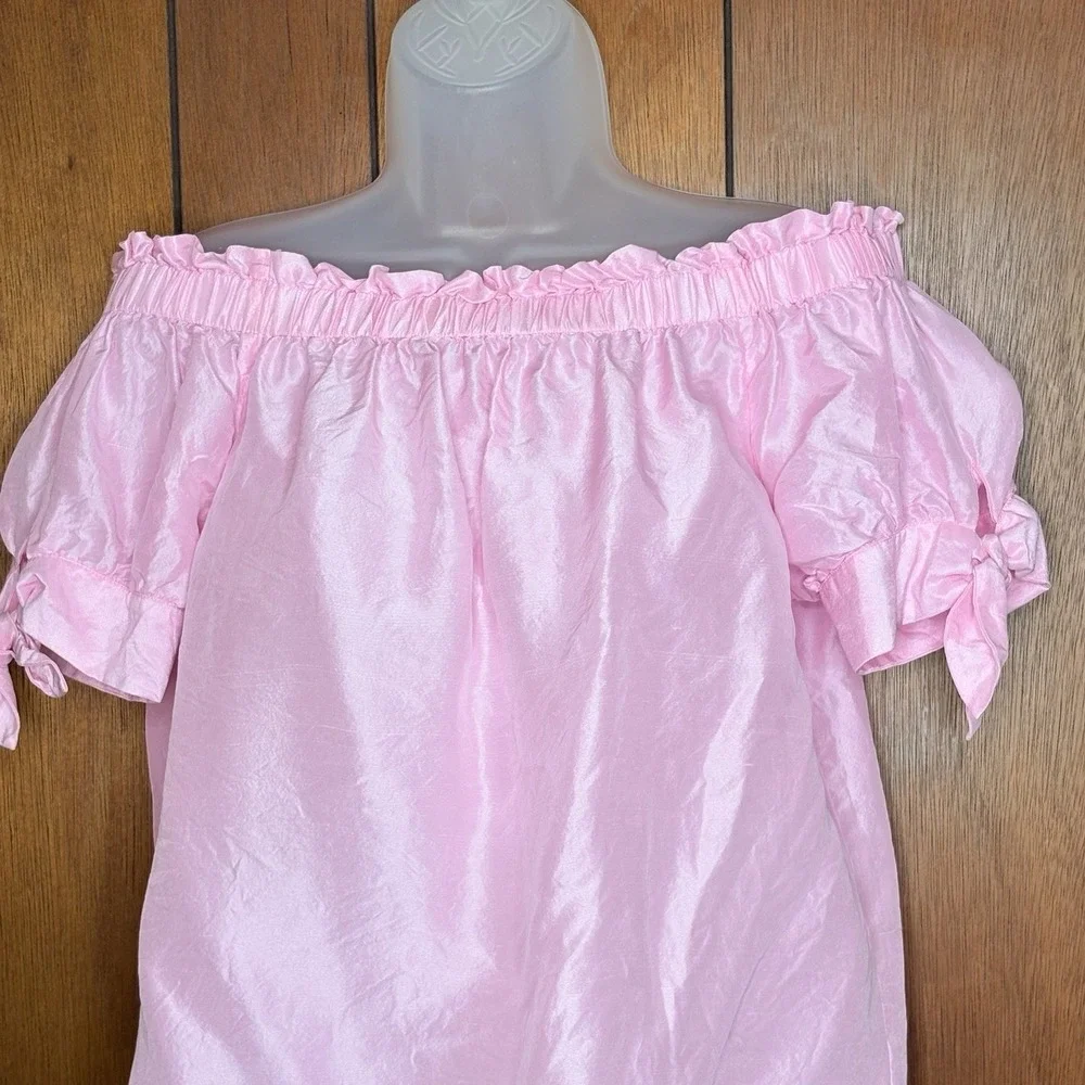 J.Crew Blouse‎ Women's 4T Pink Silk Off Shoulder Peasant Cottagecore Romantic